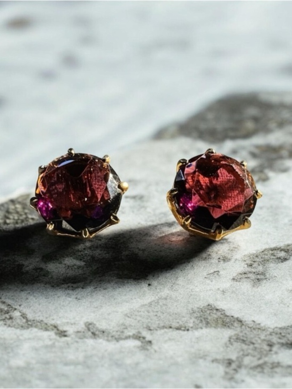 Elegant large Gold and Ametrine Purple clip on Earrings. Vintage